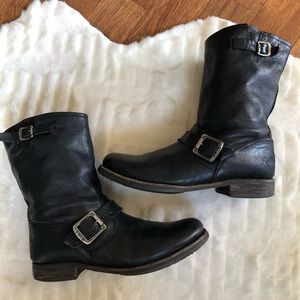 Frye black leather buckle boots size 8B